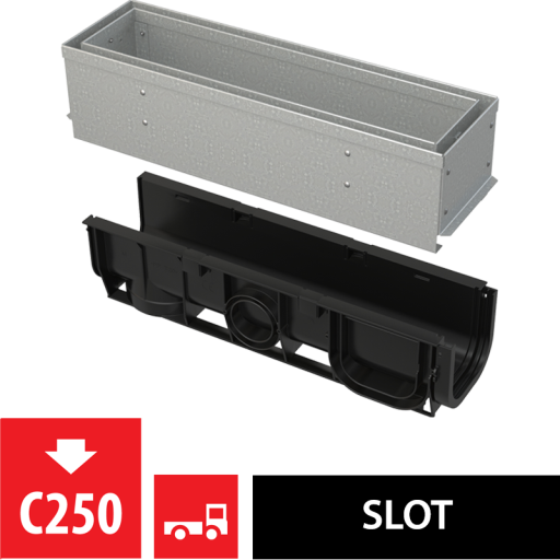 Щелевой дренажный канал с асимметричной сервисной надставкой 100 мм, оцинкованная сталь Alcadrain AVZ101S-R121R