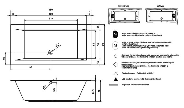 Акриловая ванна Riho Lugo 180x90