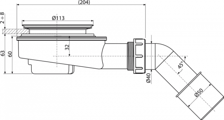 Сниженный сифон для душевого поддона Alcadrain A491