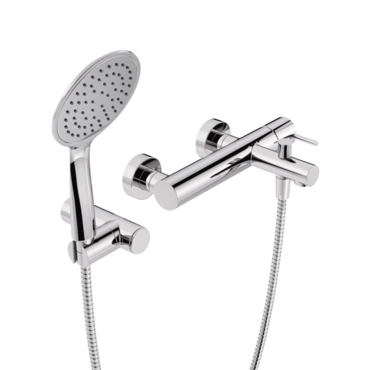 Смеситель для ванны и душа однорычажный с тонкой ручкой, в комплекте с ручным душем, шлангом и держателем Cezares LEAF-VD-L-NOP