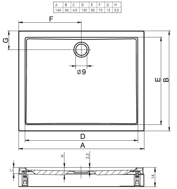 Акриловый поддон для душа Riho Davos 257 DA65 90x140x5