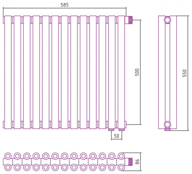 Отопительный радиатор Сунержа Эстет-00 EU50 500х585 13 секций Матовая шампань