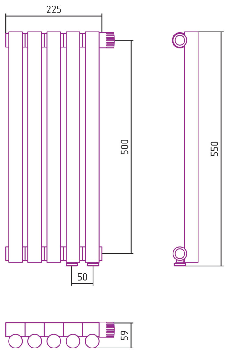 Отопительный радиатор Сунержа Эстет-1 EU50 правый 500х225 5 секций Золото