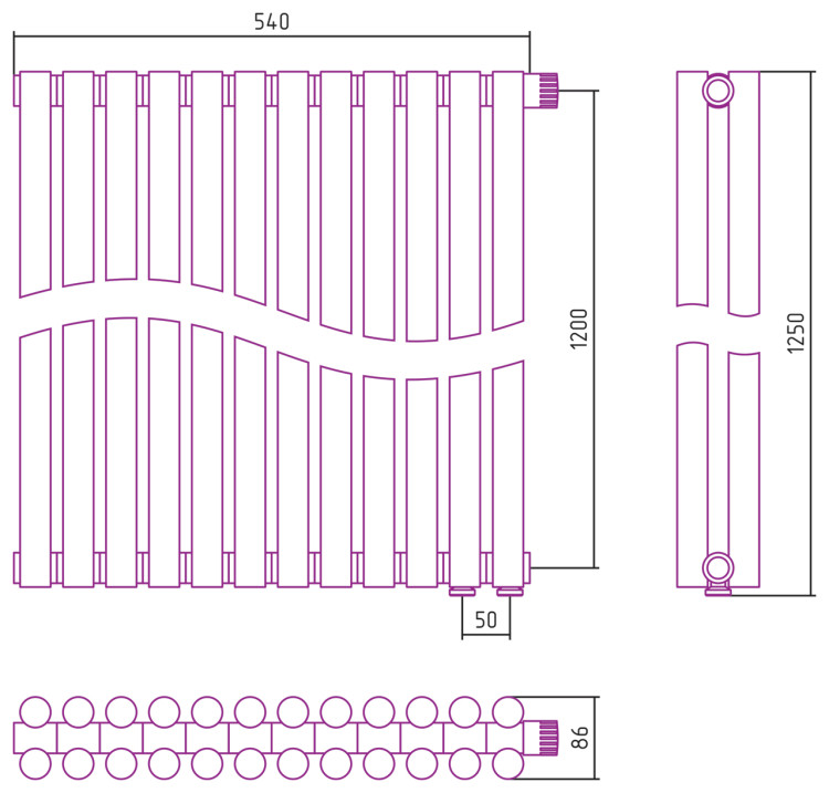 Отопительный радиатор Сунержа Эстет-11 EU50 1200х540 12 секций Без покрытия