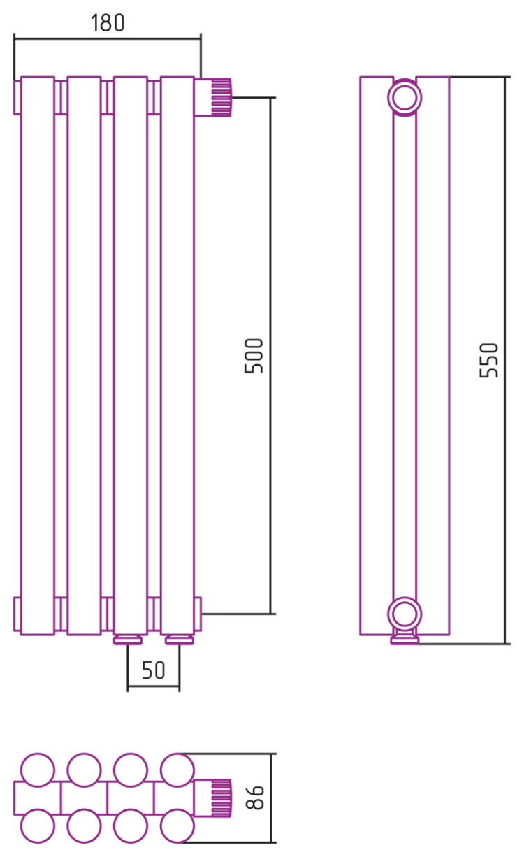 Отопительный радиатор Сунержа Эстет-11 EU50 500х180 4 секции Шампань