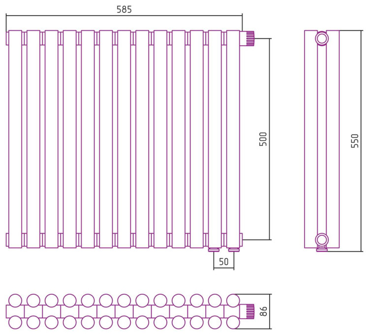 Отопительный радиатор Сунержа Эстет-11 EU50 500х585 13 секций Матовая шампань