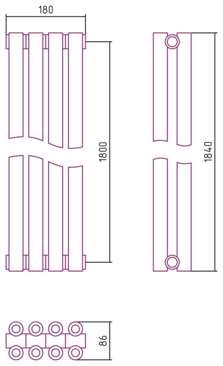 Отопительный радиатор Сунержа Эстет-00 1800х180 4 секции Матовый белый