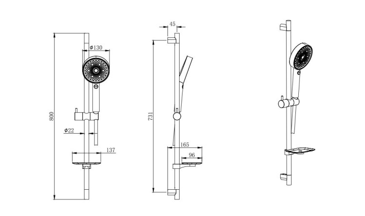 Душевой гарнитур 3jet 73см Aquatek, матовый черный AQ2031MB