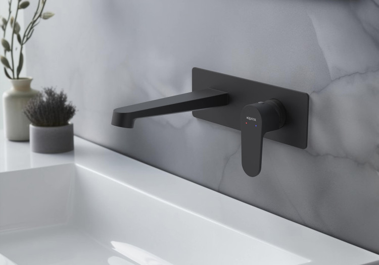 Смеситель для раковины настенный (внешняя и скрытая часть) Aquatek, матовый черный AQ1213MB ОБЕРОН