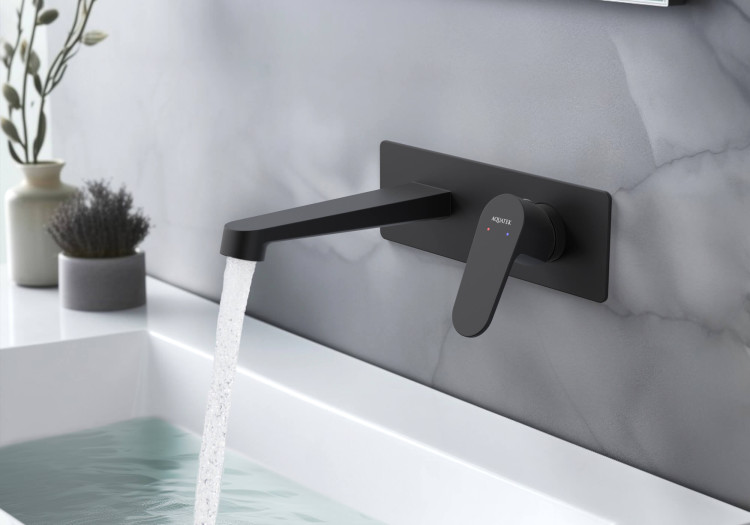 Смеситель для раковины настенный (внешняя и скрытая часть) Aquatek, матовый черный AQ1213MB ОБЕРОН