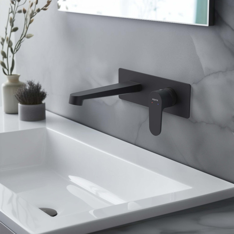 Смеситель для раковины настенный (внешняя и скрытая часть) Aquatek, матовый черный AQ1213MB ОБЕРОН