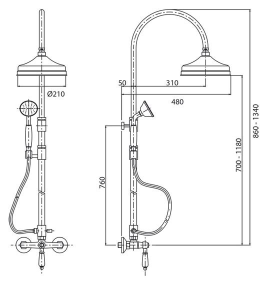 Душевая стойка со смесителем, верхним и ручным душем Cezares MARGOT-CD-03/24-M