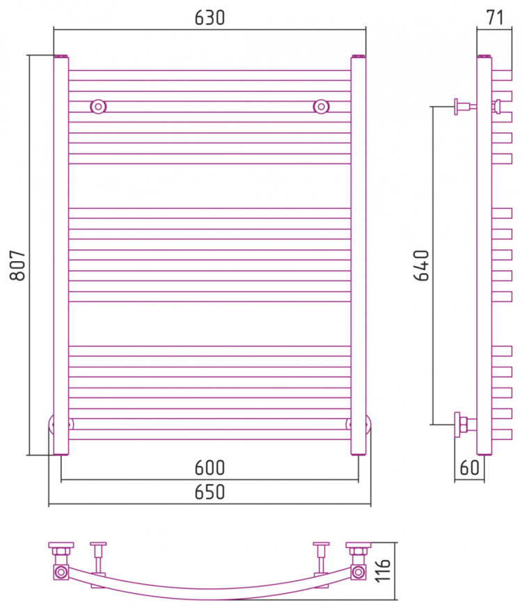 Полотенцесушитель водяной Сунержа Аркус 800х600 Матовый чёрный