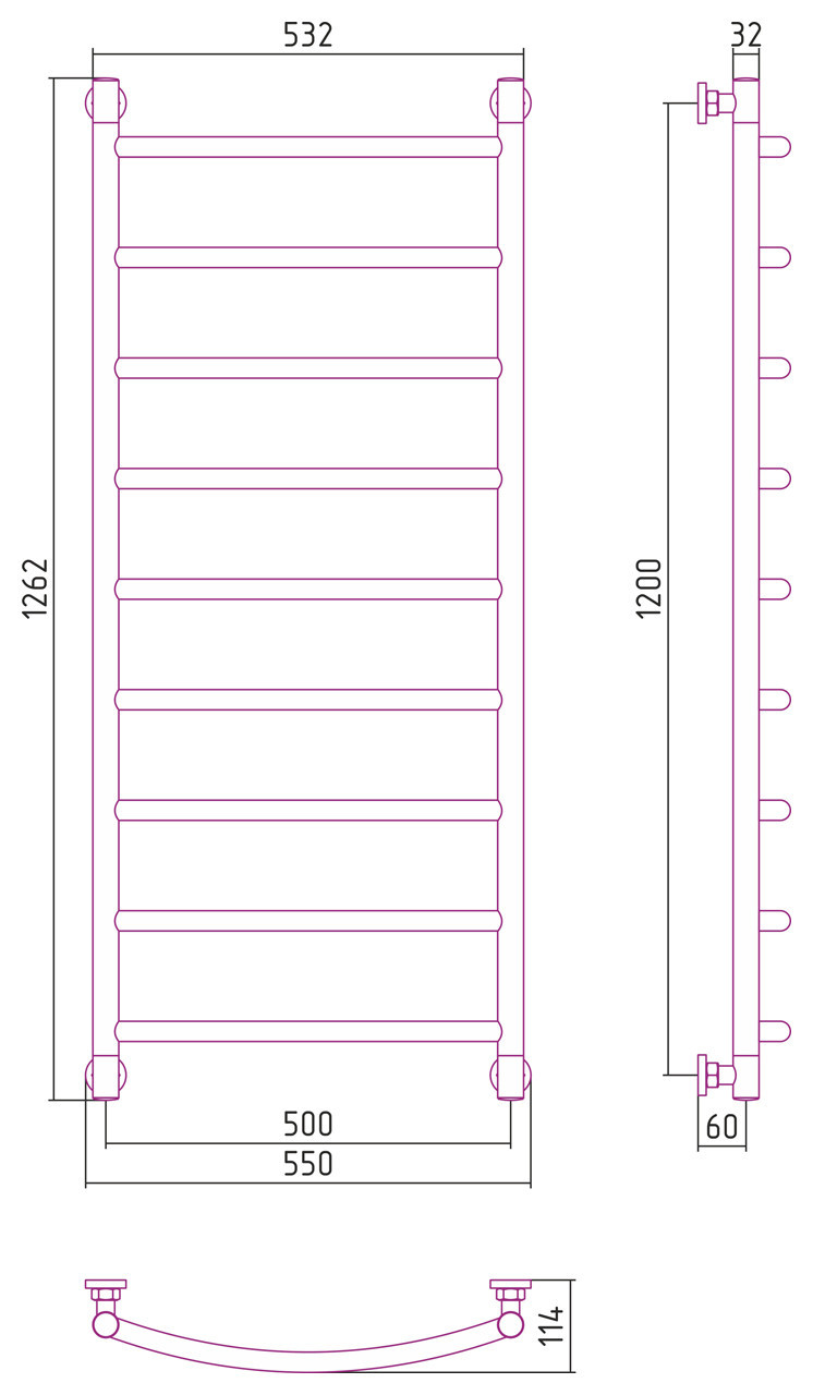 Полотенцесушитель водяной Сунержа Галант+ 1200х500 Состаренная латунь