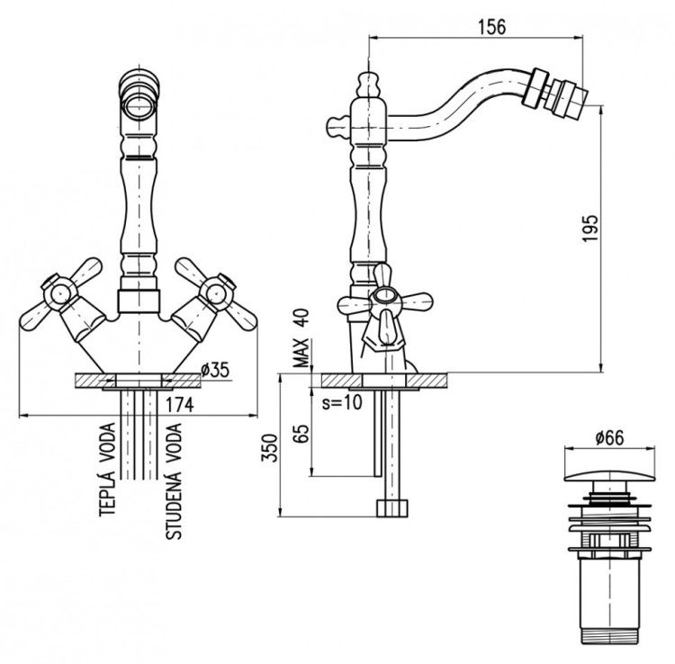 Смеситель для биде Rav Slezak Morava retro MK121.5/9