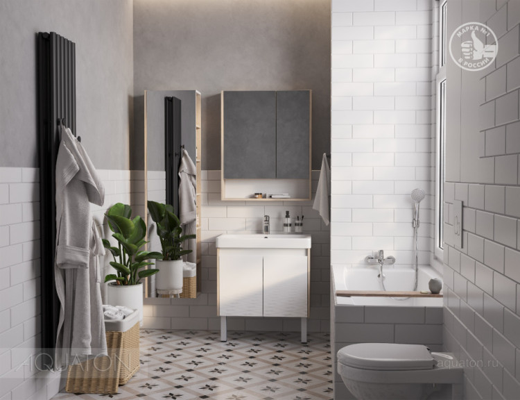 Тумба под раковину AQUATON Сканди Doors 70 белый глянец, дуб верона, 1A278901SDB20