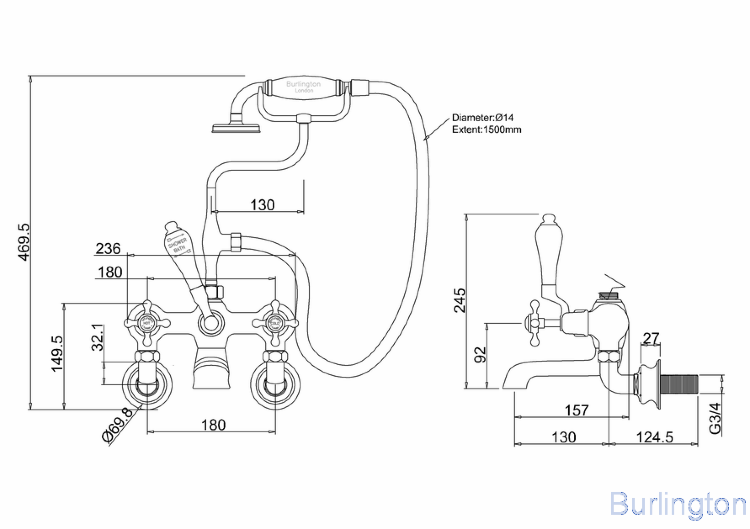 Настенный смеситель с ручным душем [CLR17 GOL]