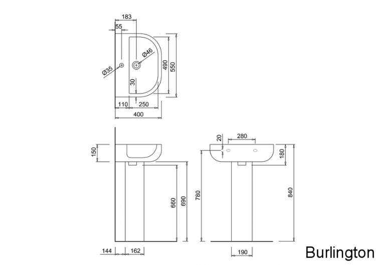 Раковина 550 mm с пьедесталом