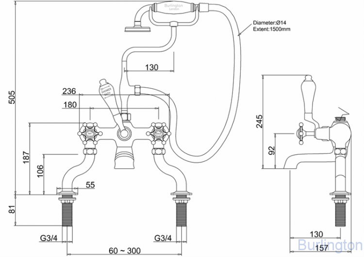 Смеситель для ванны с ручным душем, набортный  [BI15]
