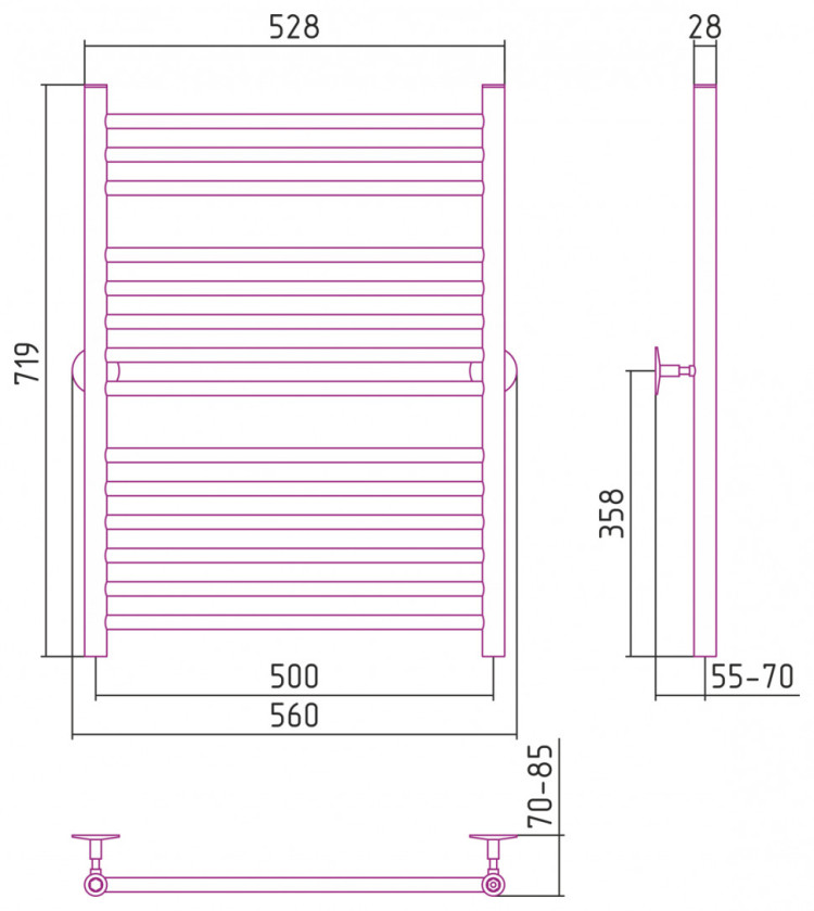 Полотенцесушитель водяной Стилье Универсал-53 800х500 (3+5+6) П 18 Без покрытия
