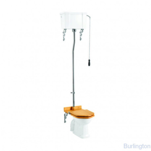 Унитаз с высоким керамическим бачком, с цепочкой и чёрной ручкой