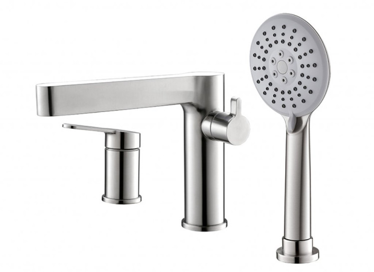 Смеситель на борт ванны с выдвижным 3-х позиционным ручным душем Cezares DEL-BVD3-IN