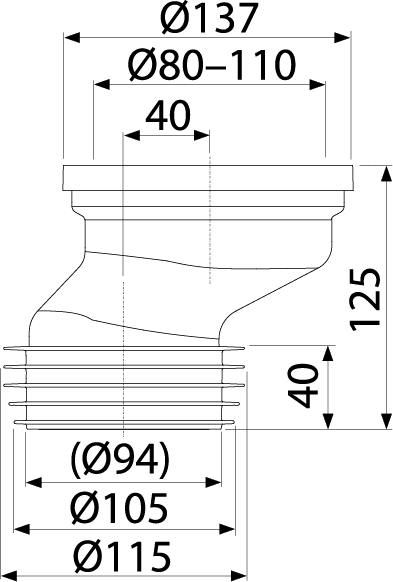 Патрубок для унитаза эксцентрический 40 мм Alcadrain A991-40