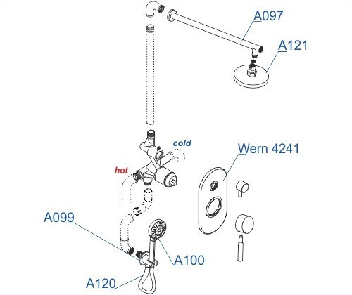 WasserKRAFT A16421 Встраиваемый комплект для душа с верхней душевой насадкой и лейкой