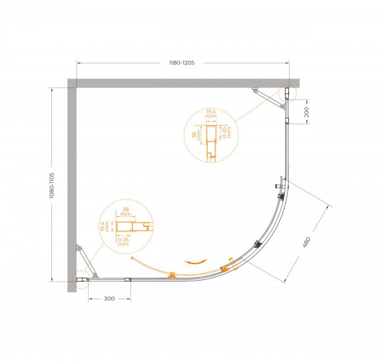 Душевой уголок MOLVENO-RH-11 Cezares MOLVENO-RH-11-120/110-C-BORO-IV