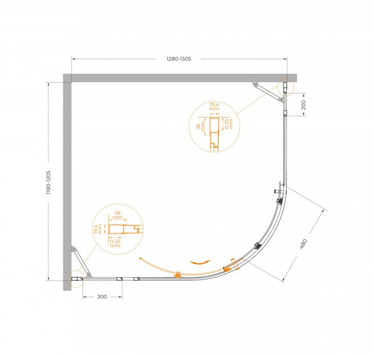 Душевой уголок MOLVENO-RH-11 Cezares MOLVENO-RH-11-120/110-C-BORO-IV