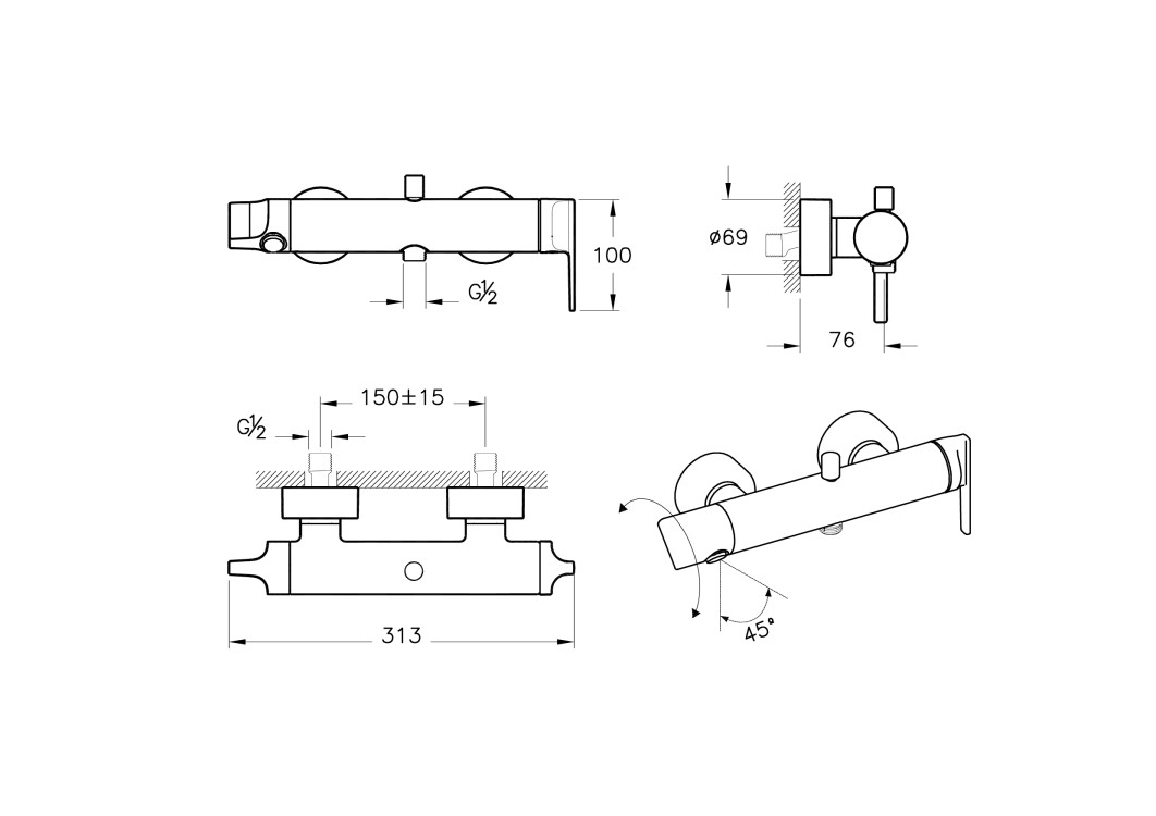 Смеситель Suit U для ванны и душа
