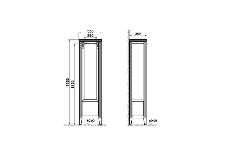 Пенал Valarte 55 см левосторонний, серый матовый