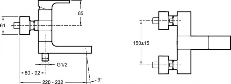 Настенный смеситель для ванны/душа Jacob Delafon STRAYT E45370-CP