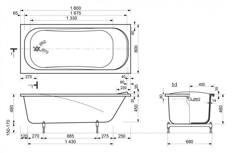 Ванна из искусственного камня Эстет Альфа 180x80
