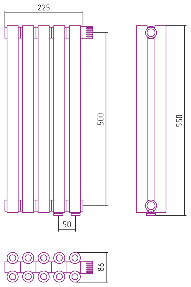 Отопительный радиатор Сунержа Эстет-00 EU50 500х225 5 секций Без покрытия