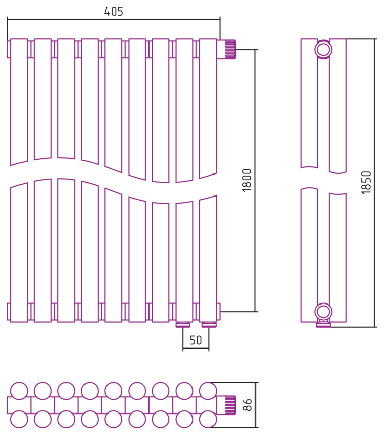 Отопительный радиатор Сунержа Эстет-11 EU50 1800х405 9 секций Без покрытия