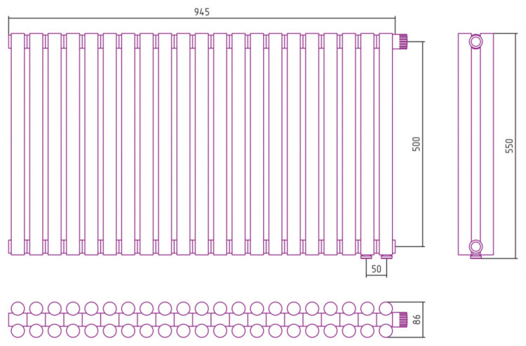 Отопительный радиатор Сунержа Эстет-11 EU50 500х945 21 секция Состаренная бронза