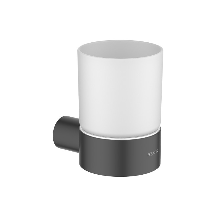 Стакан с держателем Aquatek матовый черный AQ4404MB Лира
