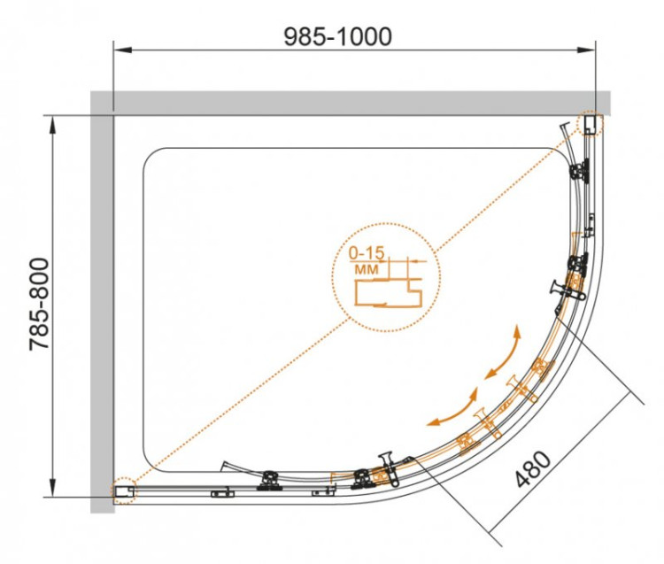 Душевой уголок ECO-O-RH-2 Cezares ECO-O-RH-2-120/90-C-Cr