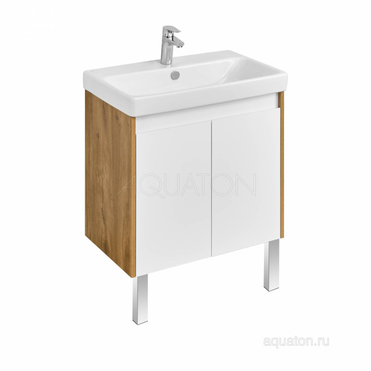 Тумба под раковину AQUATON Сканди Doors 70 белый глянец, дуб рустикальный, 1A278901SDZ90
