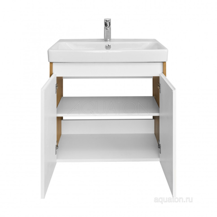 Тумба под раковину AQUATON Сканди Doors 70 белый глянец, дуб рустикальный, 1A278901SDZ90