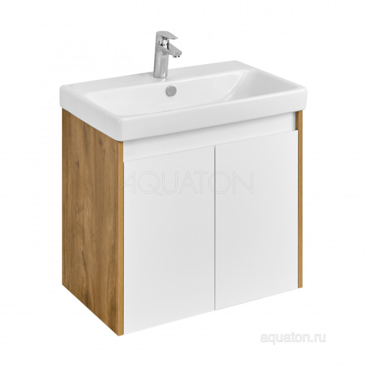 Тумба под раковину AQUATON Сканди Doors 70 белый глянец, дуб рустикальный, 1A278901SDZ90