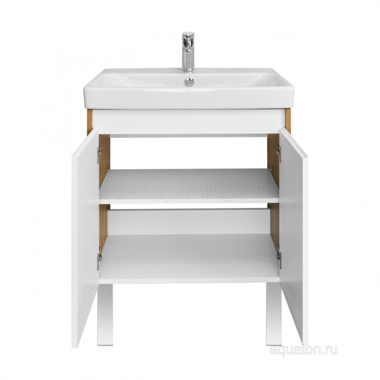 Тумба под раковину AQUATON Сканди Doors 70 белый глянец, дуб рустикальный, 1A278901SDZ90