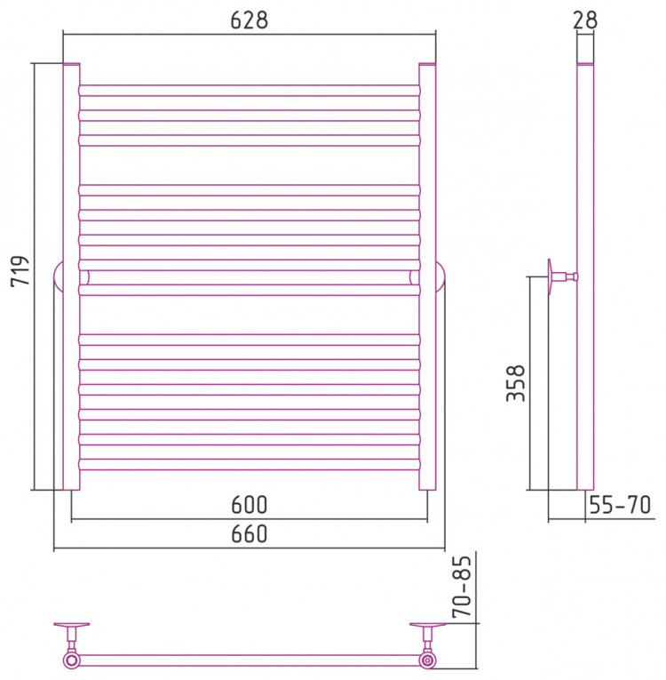 Полотенцесушитель водяной Стилье Универсал-53 800х600 (3+5+6) П 18 Без покрытия