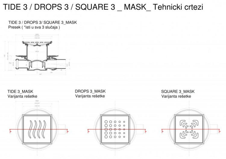 Точечный трап 150х150 мм Confluo Standard Drops 3 Mask , металл с перфорацией Drops (Капли), с рамкой PESTAN 13000078