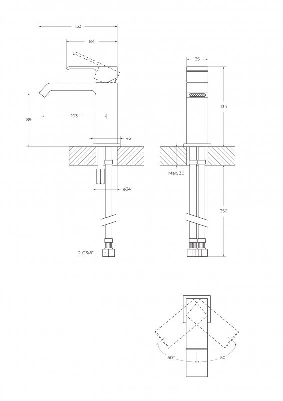 Смеситель для раковины однорычажный, без донного клапана Cezares PORTA-LS1-01-W0