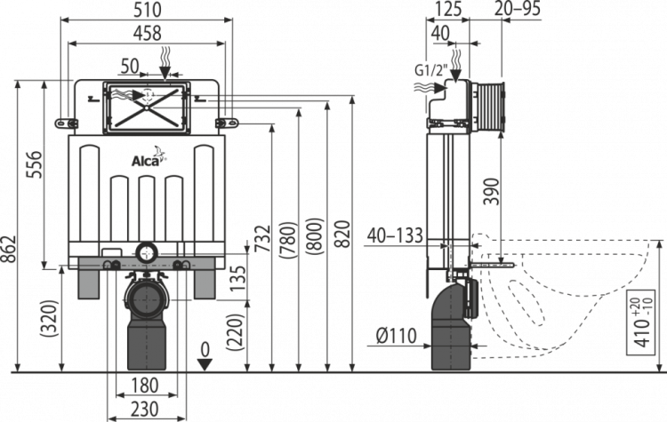 Скрытая система инсталляции для замуровывания в стену Alcadrain AM100/850 Alcamodul