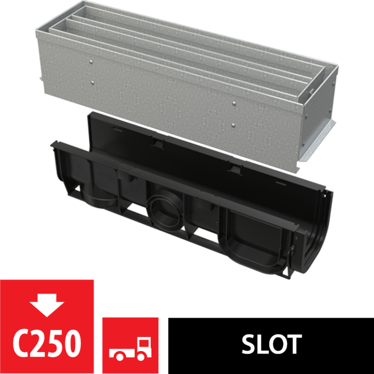Щелевой дренажный канал с симметричной сервисной надставкой 100 мм, оцинкованная сталь Alcadrain AVZ101S-R123R