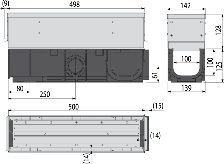 Щелевой дренажный канал с симметричной сервисной надставкой 100 мм, оцинкованная сталь Alcadrain AVZ101S-R123R