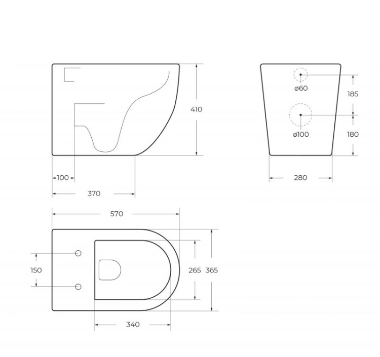 Унитаз приставной, P-trap Cezares BB2141CBR